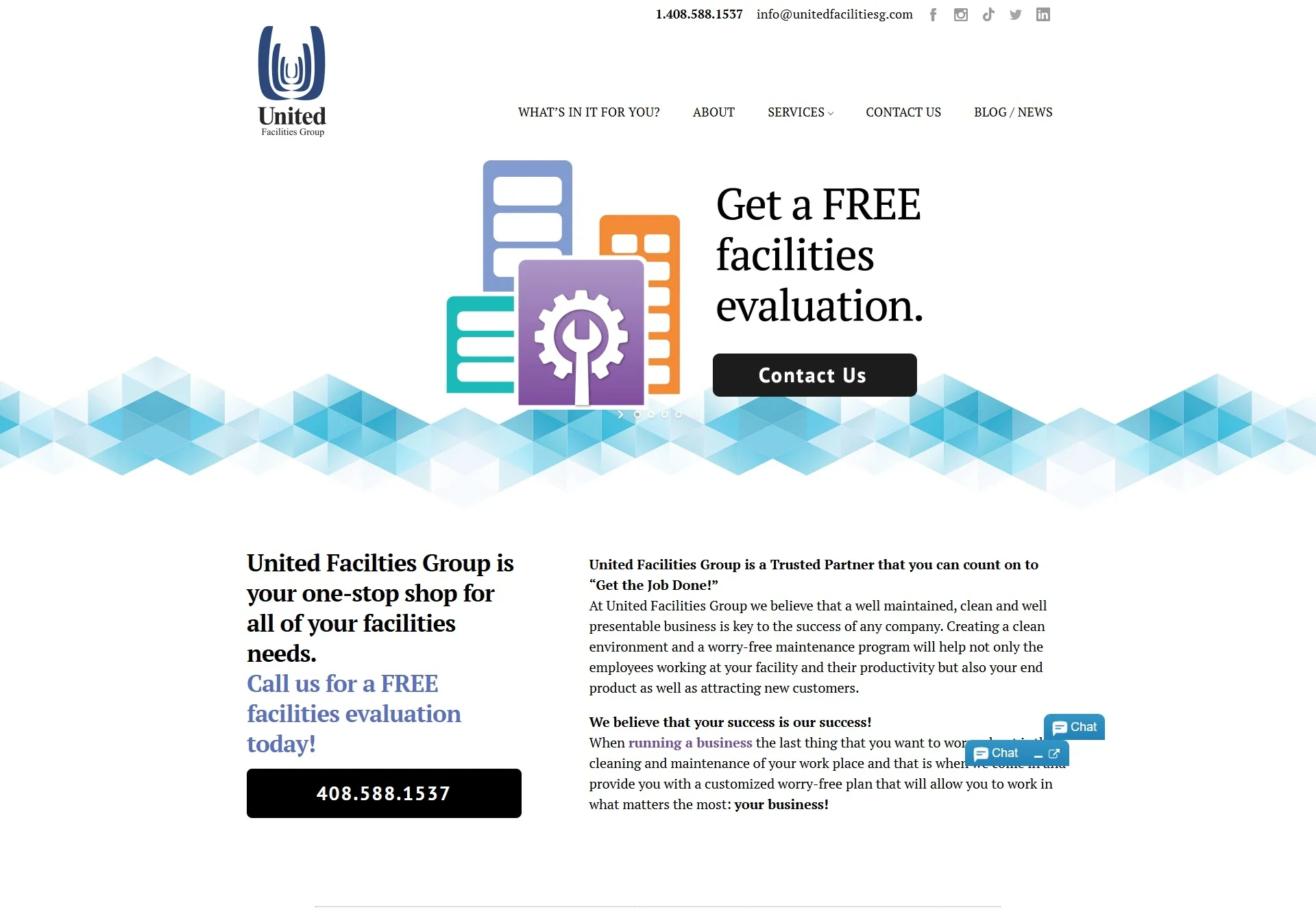 The previous United Facilities Group website before Brandcore rebuild